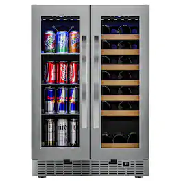 Koolmore - 24 in. Dual Zone, Full Glass Door, 21-Bottle/60-Can Wine and Beverage Cooler, Freestanding or Built-in Unit, 4 cu ft - Stainless Steel