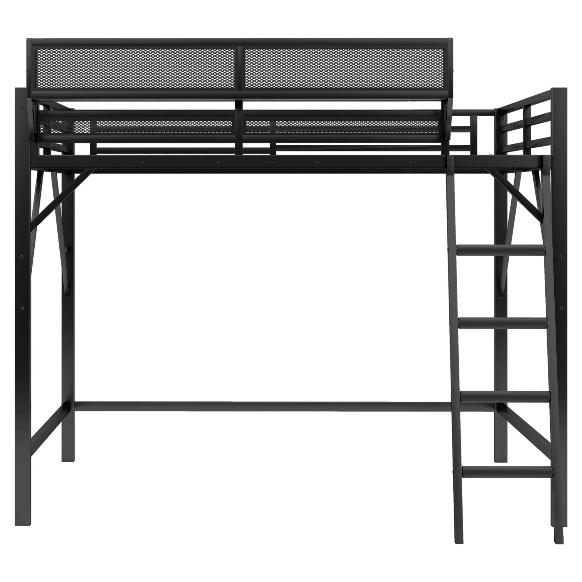 Alt View 8. GOODSILO - Queen Size Metal Loft Bed with Storage Shelves and Ladder for Kids and Teens - Black.