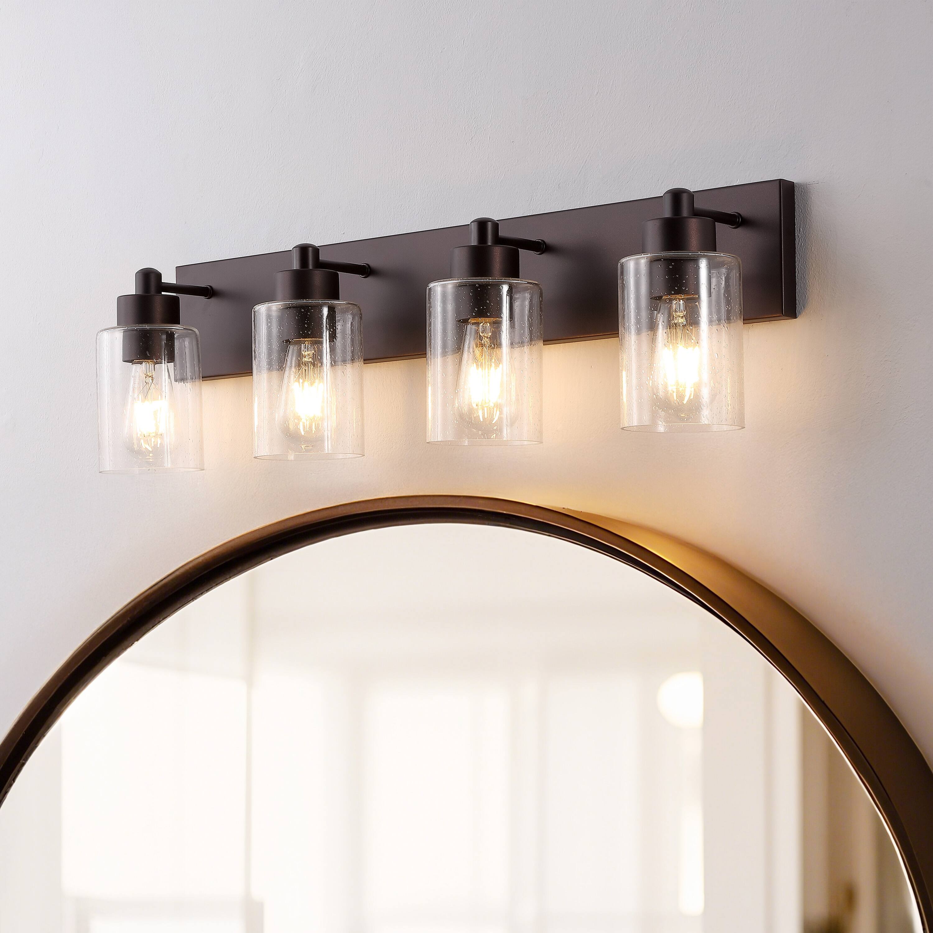 Alt View 1. Jonathan Y - Irving 27.75" 4-Light Seeded Glass/Iron Modern Contemporary LED Vanity Light, Oil Rubbed Bronze - Oil Rubbed Bronze/Clear.
