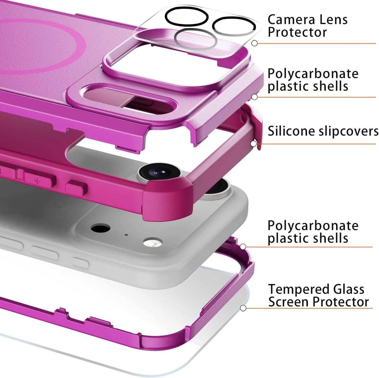 Camera Lens Protector  
Polycarbonate plastic shells  
Silicone slipcovers  
Polycarbonate plastic shells  
Tempered Glass Screen Protector