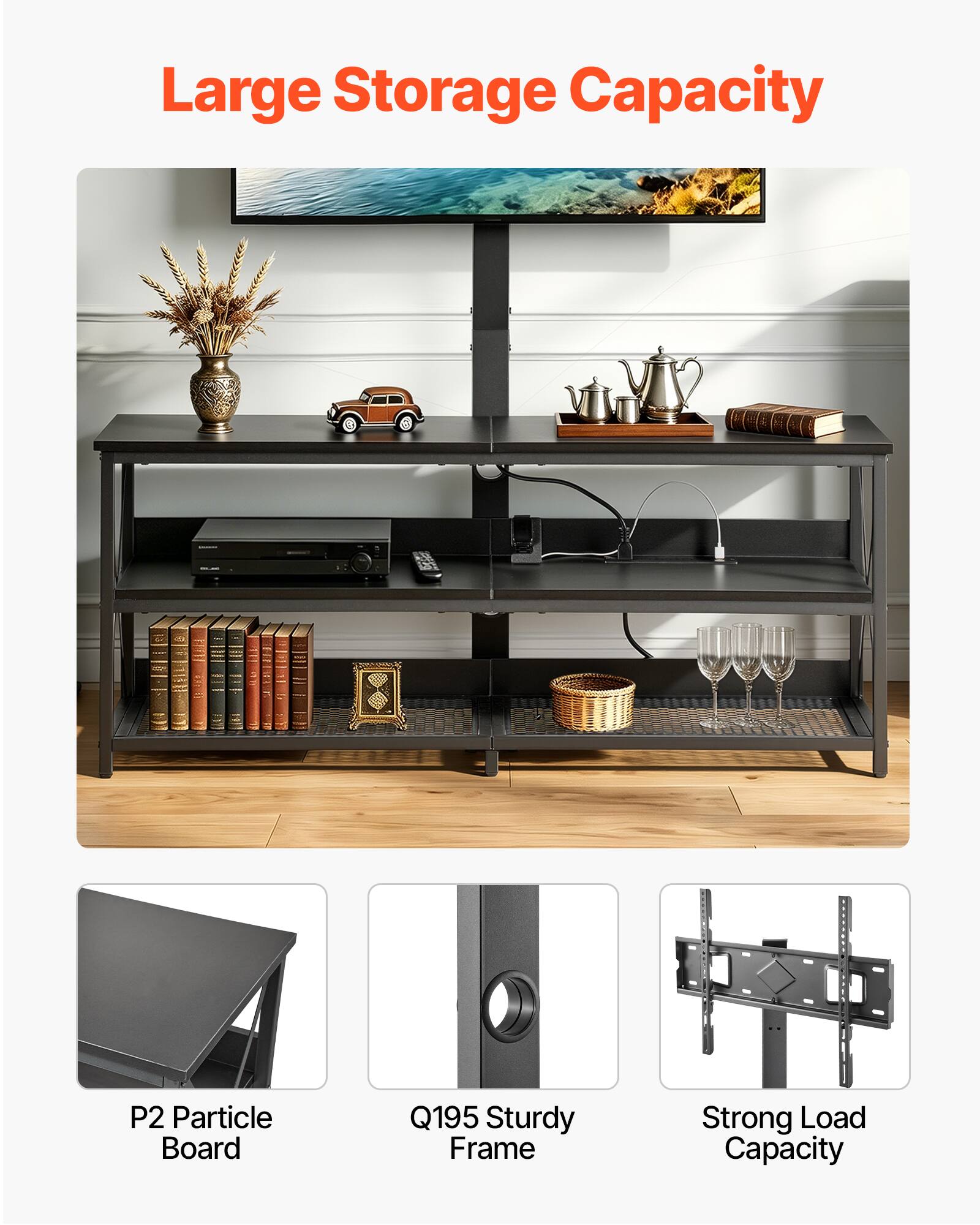 Large Storage Capacity: P2 Particle Board, Q195 Sturdy Frame, Strong Load Capacity
