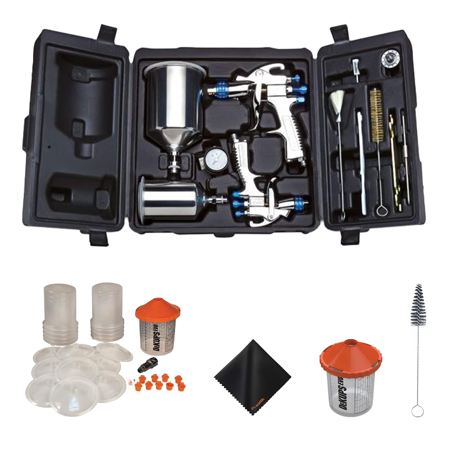 Devilbiss - StartingLine Paint Guns, 24 oz Demo Dekups, Cleaning Brush, Cloth Kit