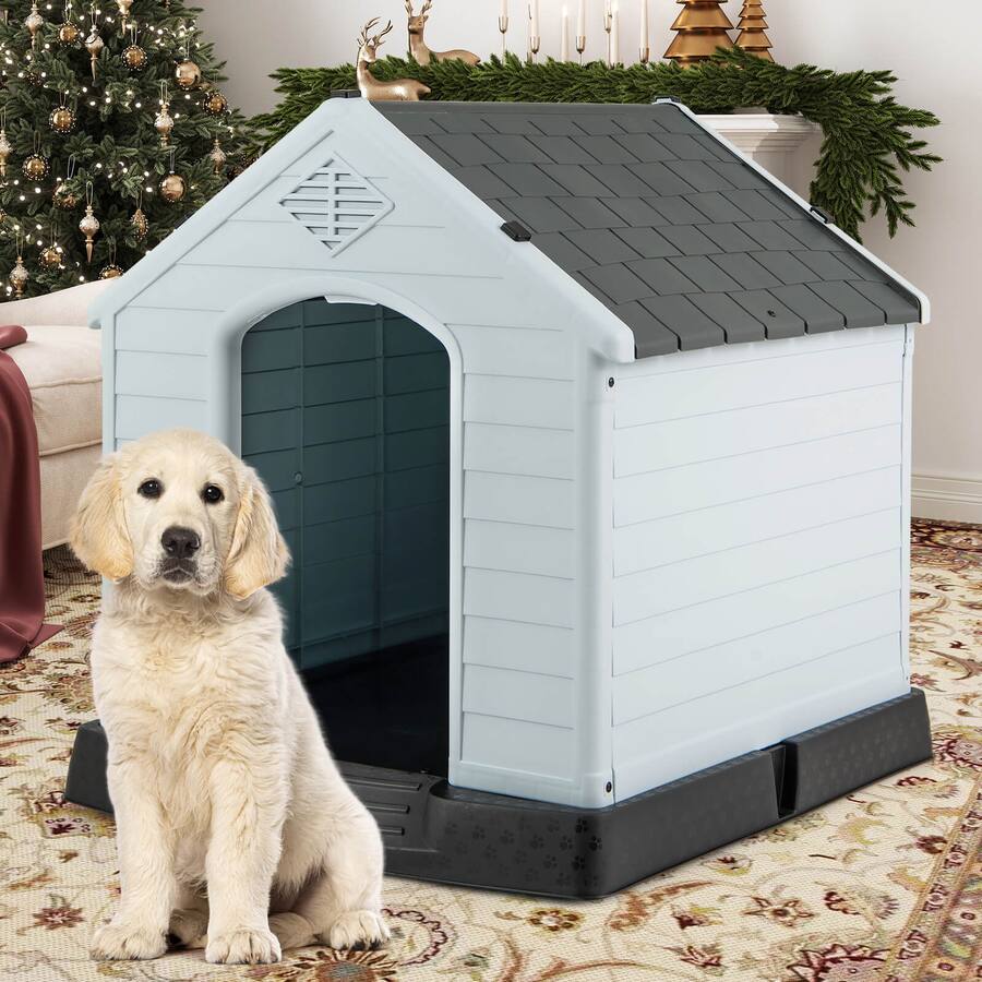 Enduring Images Owner Costway Enduring Waterproof Plastic Dog House Puppy Shelter w/Sloping ...