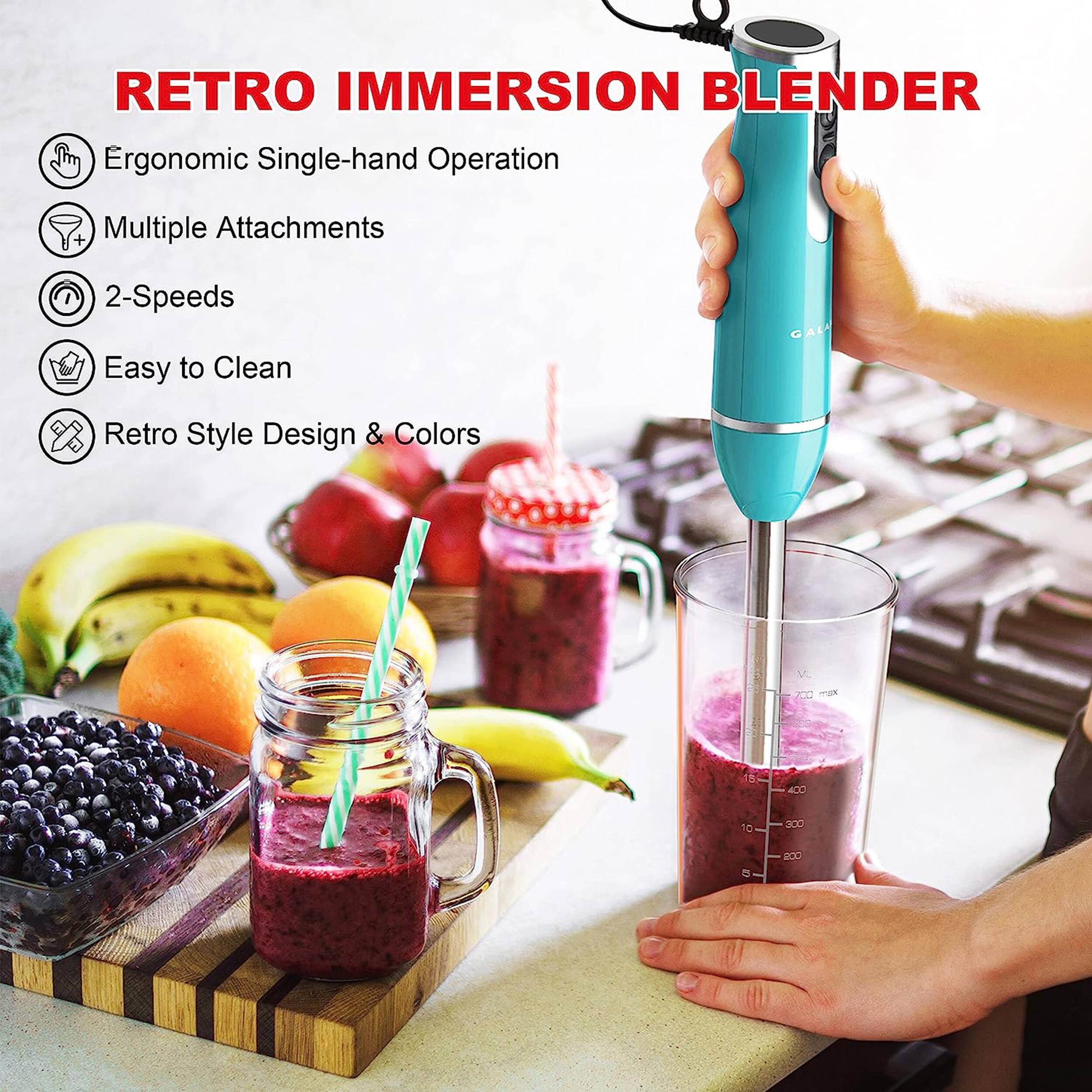 RETRO IMMERSION BLENDER
Ergonomic Single-hand Operation
Multiple Attachments
2-Speeds
Easy to Clean
Retro Style Design & Colors
GALA
B max 5
400
10
300
10
20