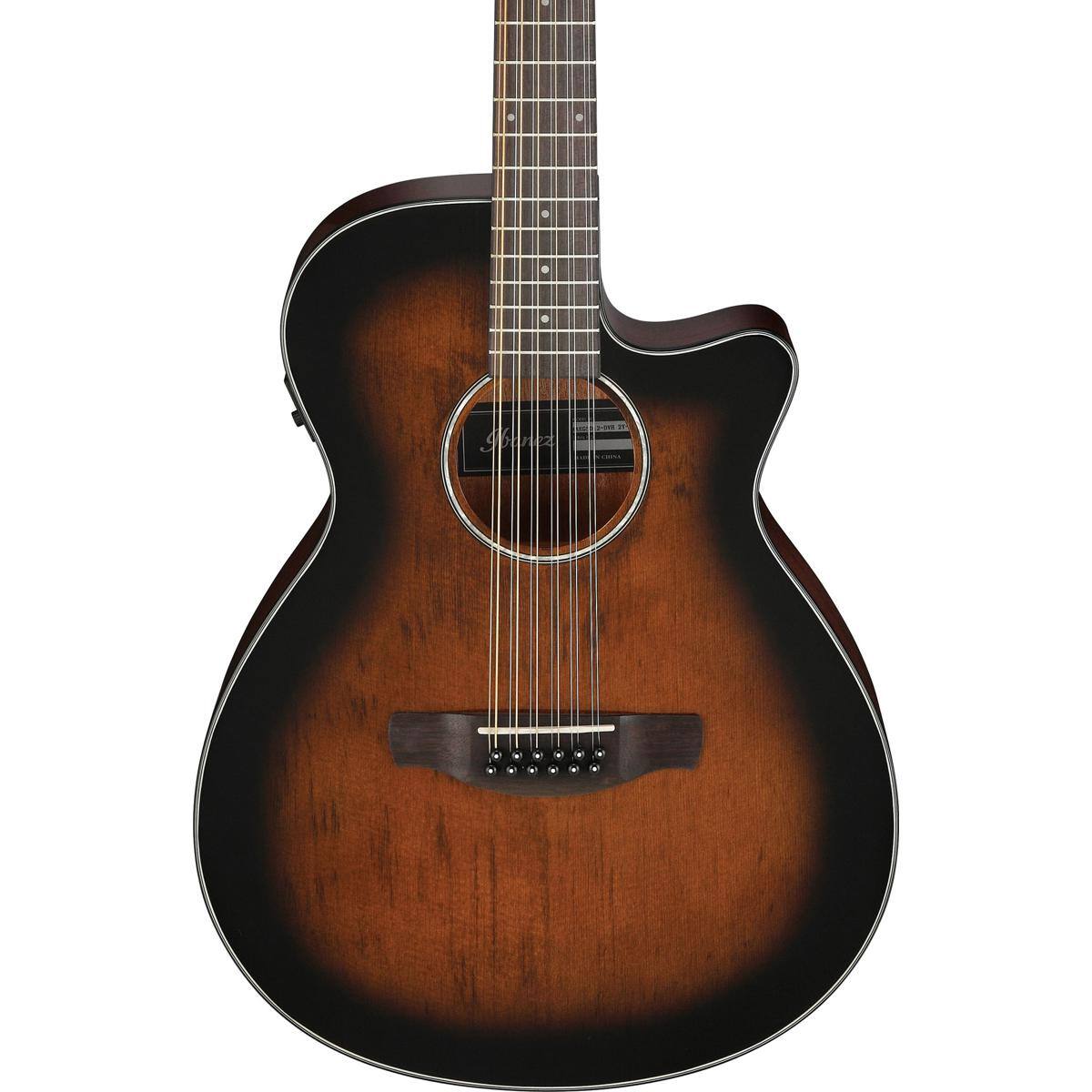 Alt View 3. Ibanez - Ibanez AEG5012 AEG 12-String Acoustic Electric Guitar, Dark Violin Sunburst - Dark Violin Sunburst.