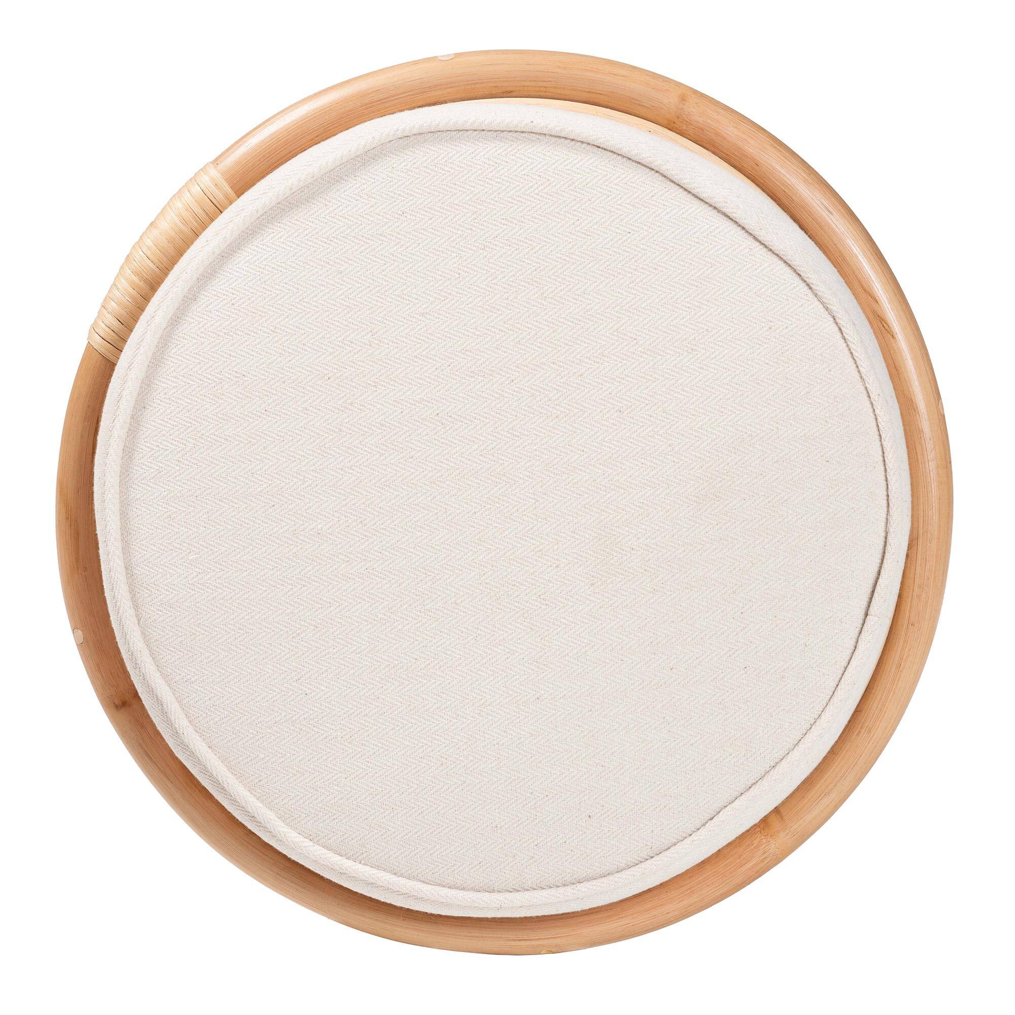 Left. bali & pari - Junius Bohemian Natural Rattan Ottoman Footstool - Natural/White.