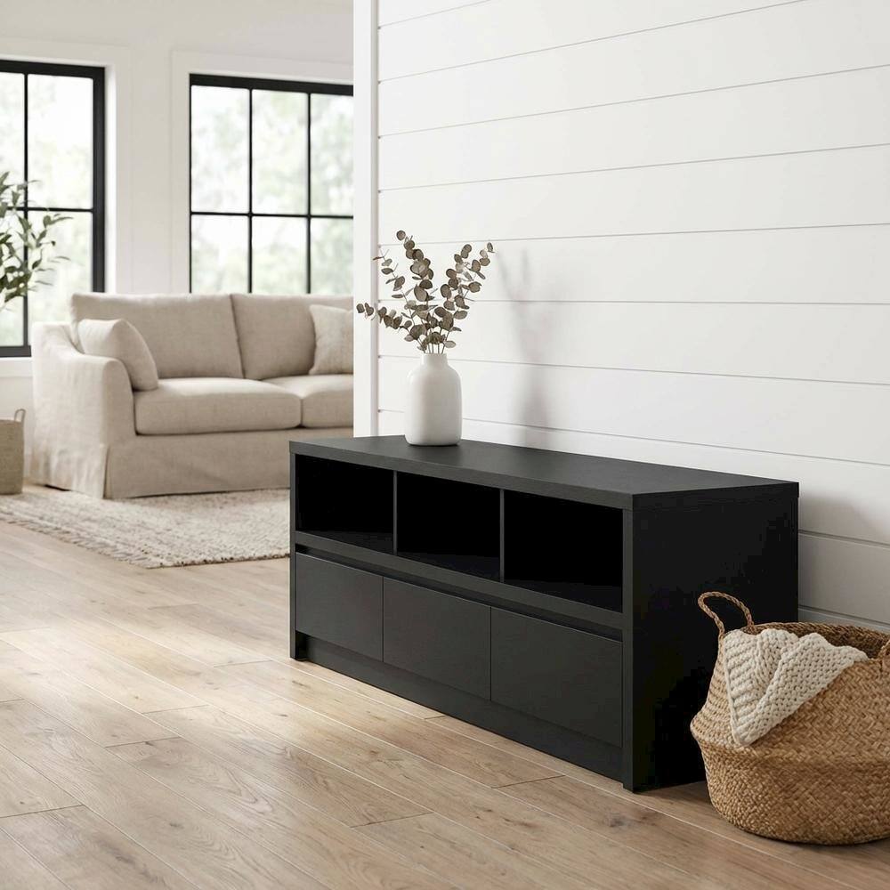 Alt View 1. FurniFact - Black 59-Inch TV Stand with 3 Drawers and Contemporary Style - Black.
