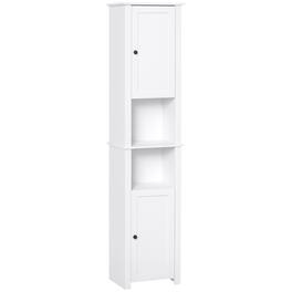Homcom - Tall Bathroom Storage Cabinet, Freestanding Linen Tower with 2-Tier Shelf and 2 Cabinets, Narrow Side Floor Organizer - White