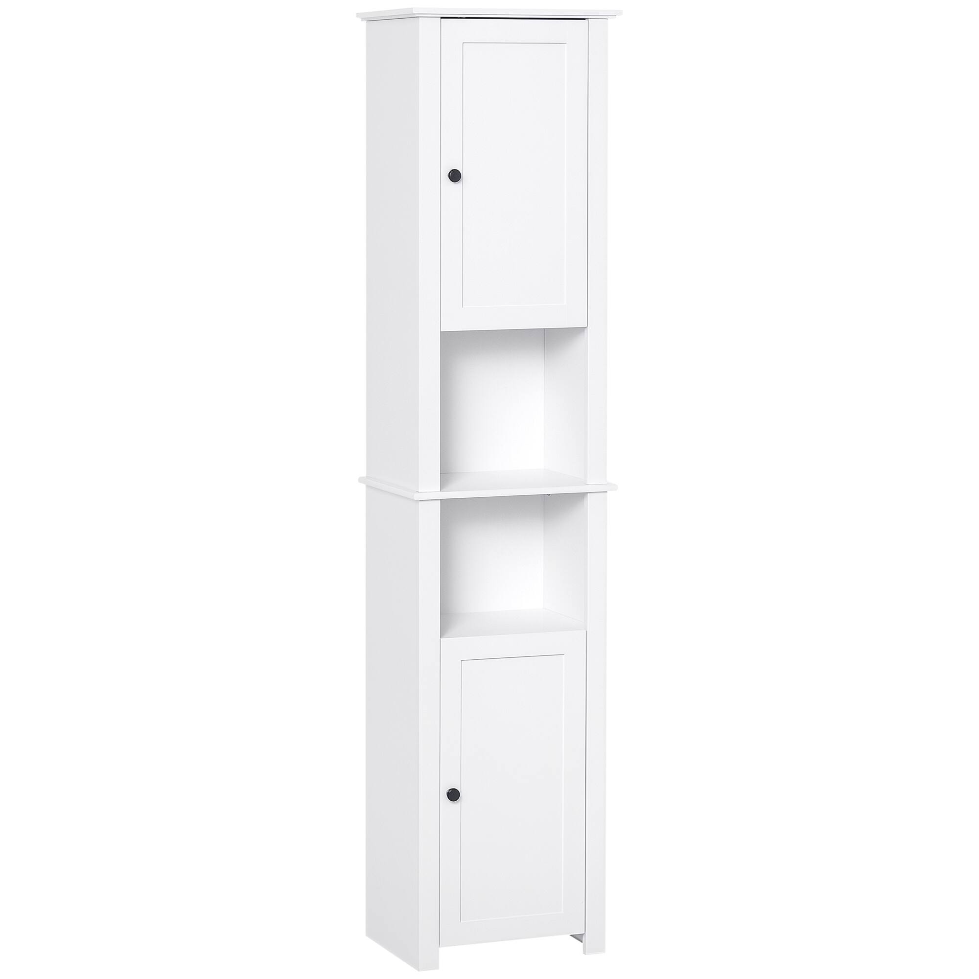 Front. Homcom - Tall Bathroom Storage Cabinet, Freestanding Linen Tower with 2-Tier Shelf and 2 Cabinets, Narrow Side Floor Organizer - white.