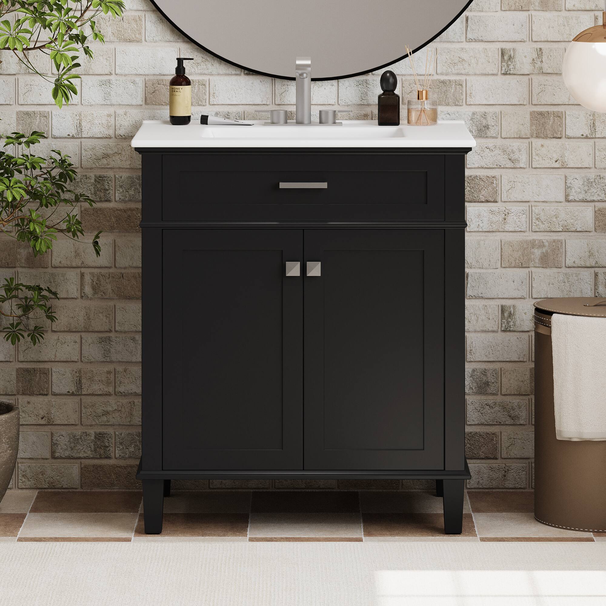 Alt View 1. Glintex - 30" Bathroom Vanity with Sink, Adjustable Shelves, Soft-Close Door, Modern Bathroom Storage Cabinet - Black.