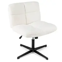 Costway - 360° Rotation Soft Faux Fabric Office Study Chair with Adjustable Support - White - Front_Zoom