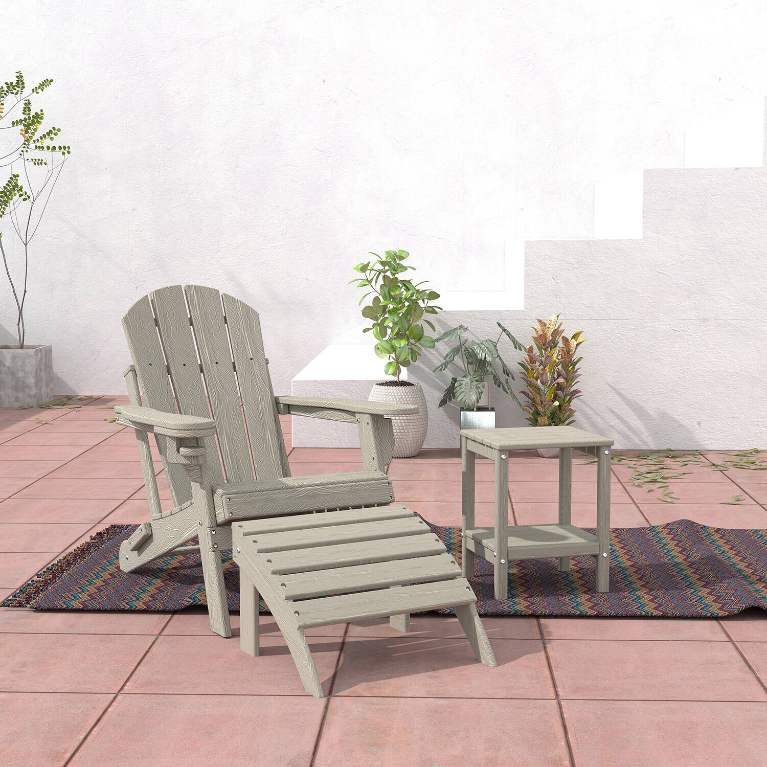 Alt View 2. FODINGHILL - HDPE Adirondack Ottoman with Wood Grain, All weather Footrest for Patio & Garden - Wood.