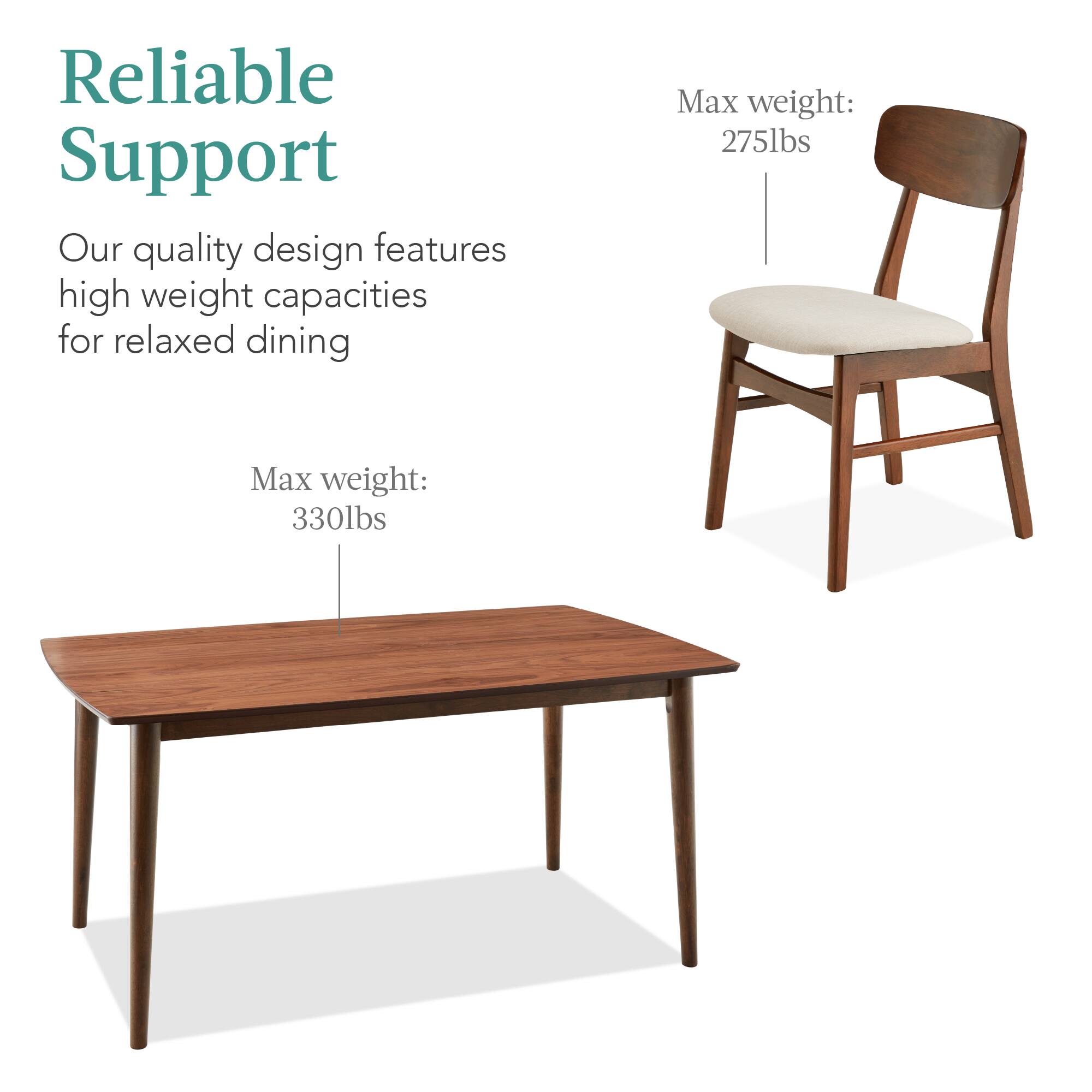 Reliable Support

Our quality design features high weight capacities for relaxed dining

Max weight: 330lbs

Max weight: 275lbs