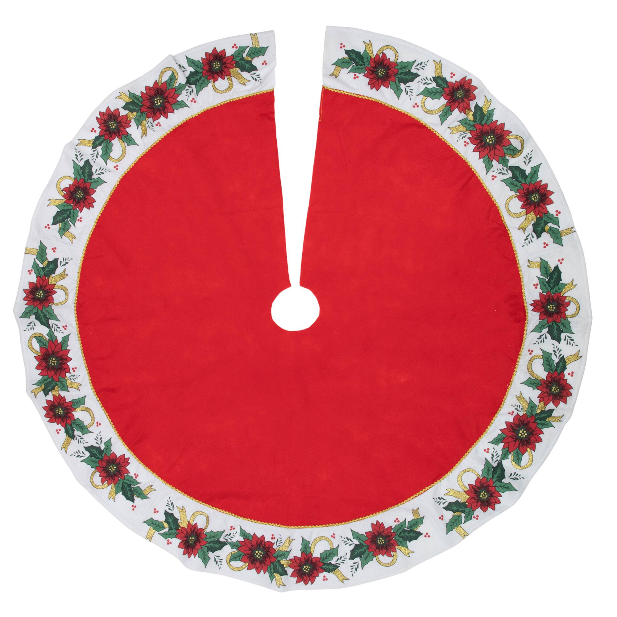 Alt View 1. Northlight - 48" Red and White Poinsettia Christmas Tree Skirt - Red.