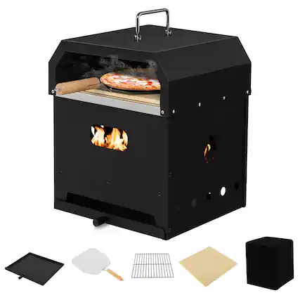 Front. Ecooso - 4-in-1 Portable Multi-Fuel Pizza Oven with 12-Inch Pizza Stone, Outdoor Pizza Maker for Camping & Backyard - Black.