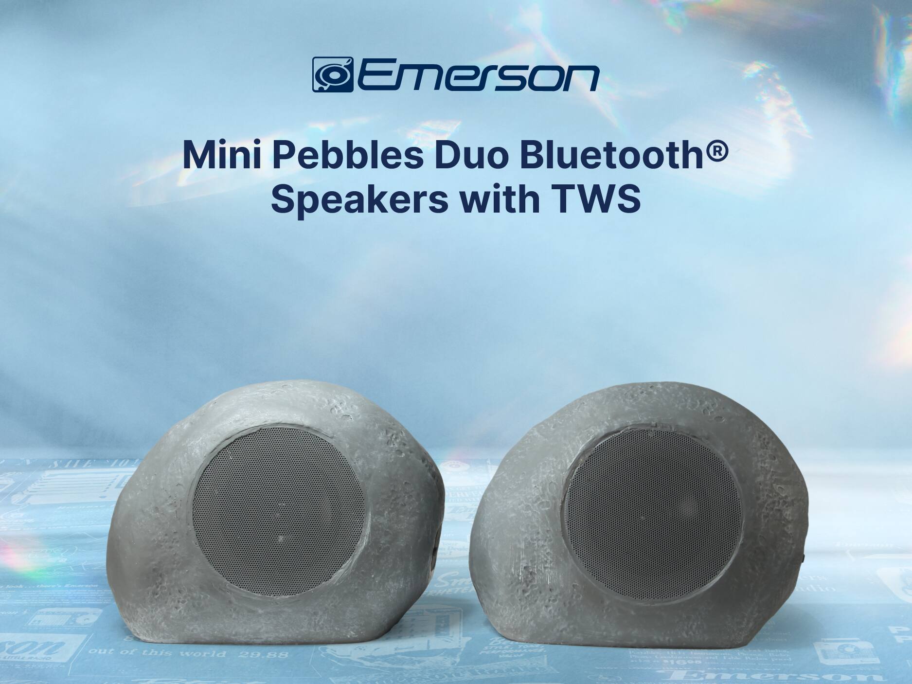 Emerson Mini Pebbles Duo Bluetooth® Speakers with TWS LIEVA  STr CHETE  io W 01L out of this world 28.88 42TLZ me I F -  - 1102E 1 Emerso