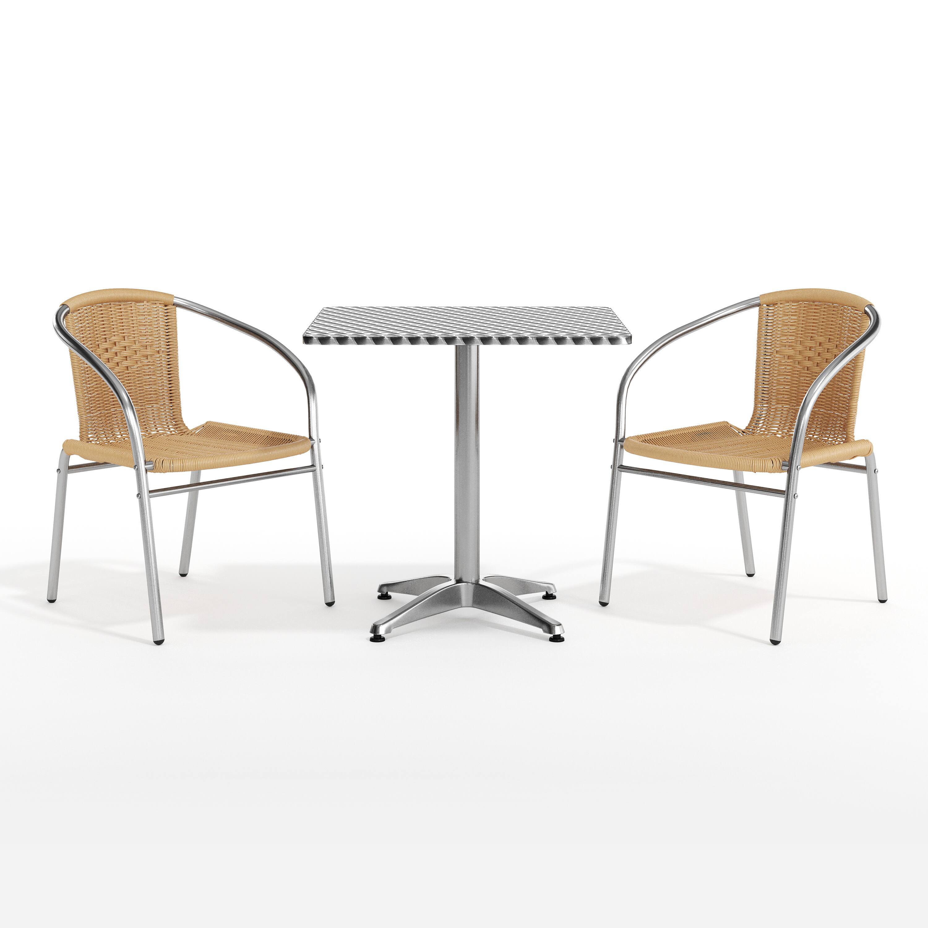 Alt View 10. Emma + Oliver - 27.5" Square Aluminum Garden Patio Table Set with 2 Rattan Chairs - Beige.