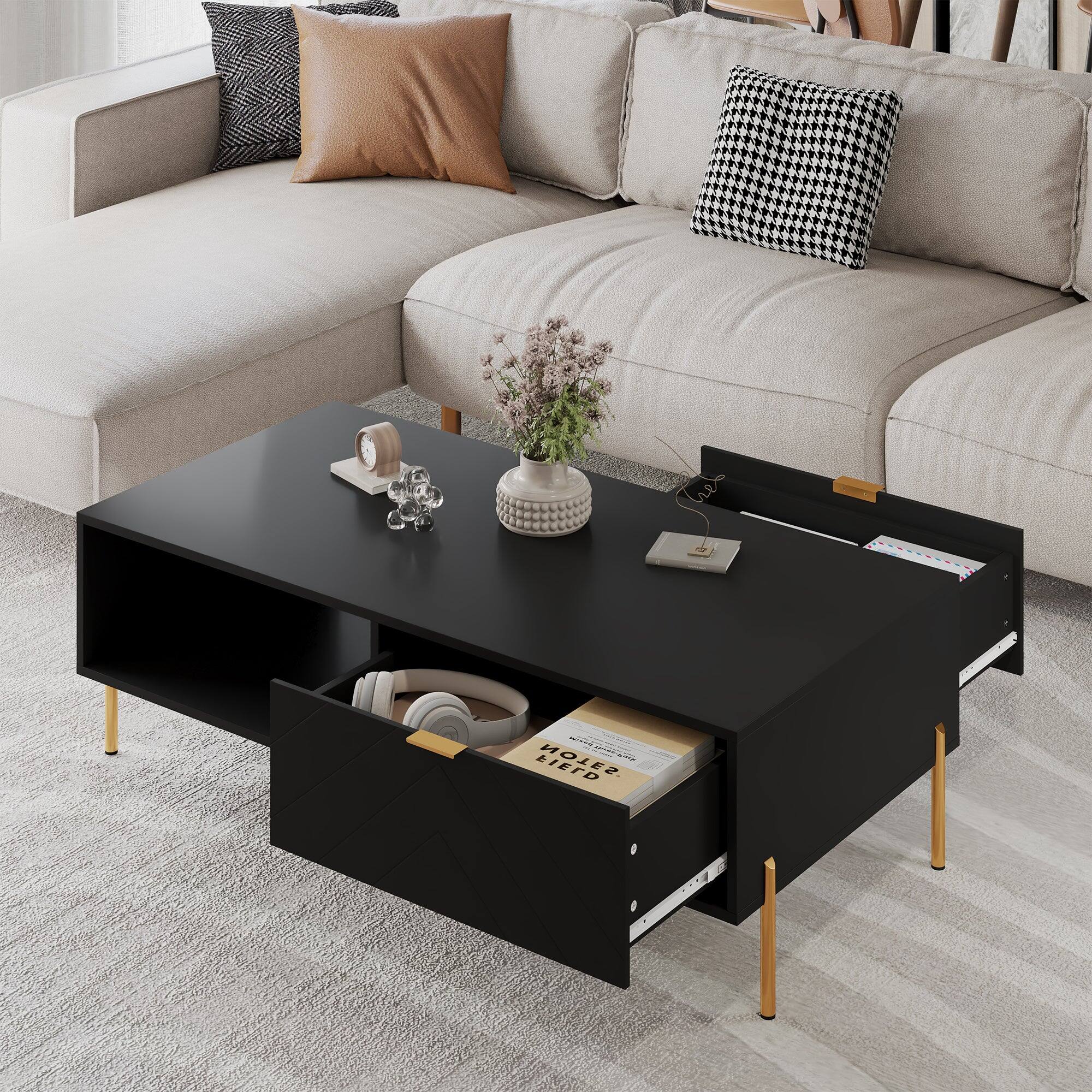 Alt View 4. Boyel Living - 47. 24 in Rectangle MDF Coffee Table Modern Accent Table with 2 Drawers and storage - Black.