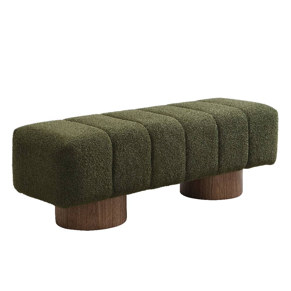 Back. Ropilly - Ropilly Green Boucle Dining Bench, 49" Upholstered End of Bed Entryway Bench, No Assembly Ottoman, 300 LBS Capacity - Green.