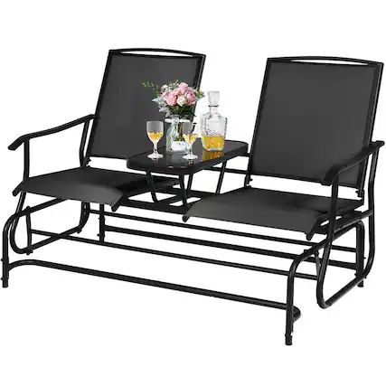 Front. Costway - Costway 2 Person Outdoor Patio Double Glider Chair Loveseat Rocking - Black.