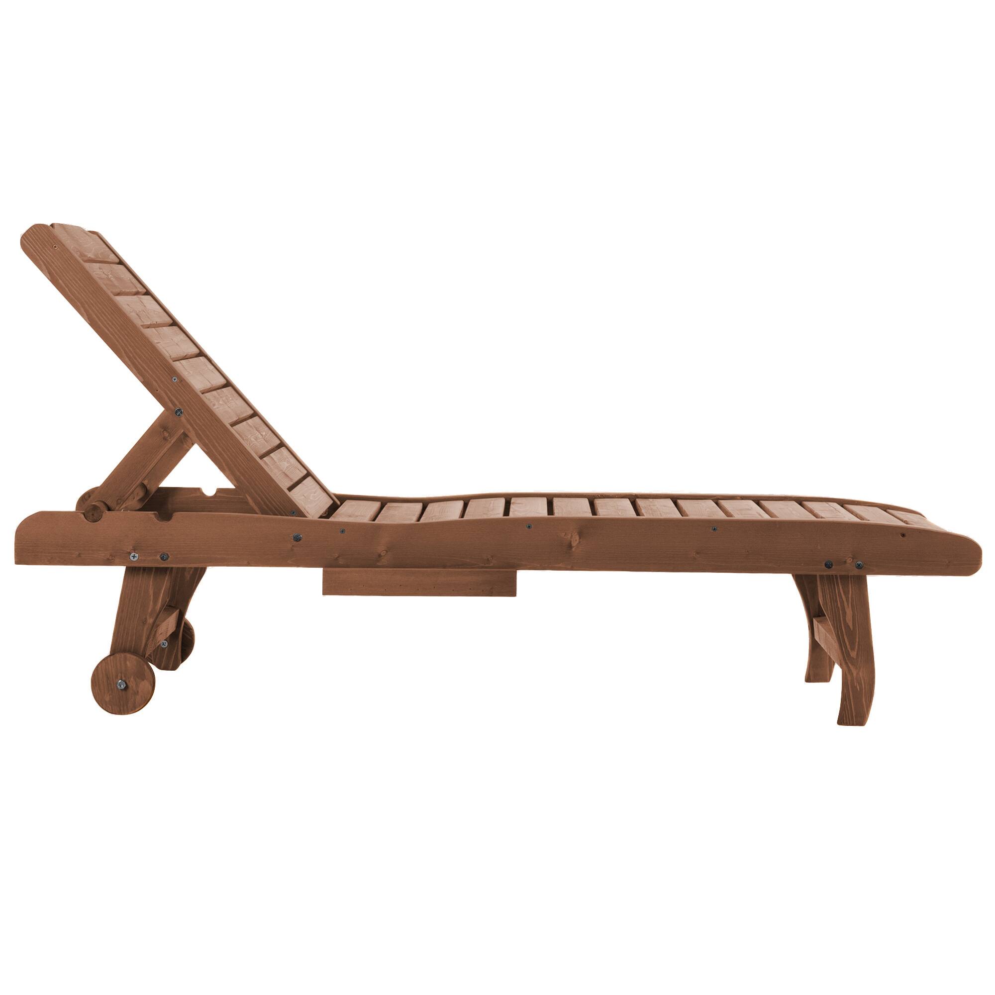 Alt View 8. Outsunny - Chaise Lounge Chair Outdoor Wooden Pool Lounge Chair with 3-level Adjustable Backrest, Built-In Table and Rolling Wheel - Brown Red.