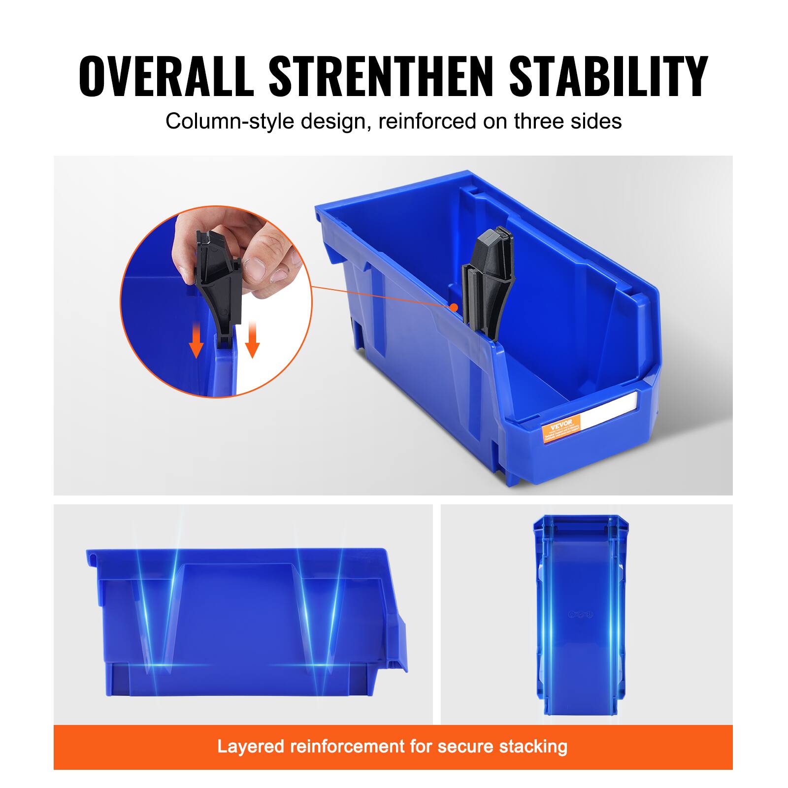 **OVERALL STRENGTHEN STABILITY**

Column-style design, reinforced on three sides

Layered reinforcement for secure stacking