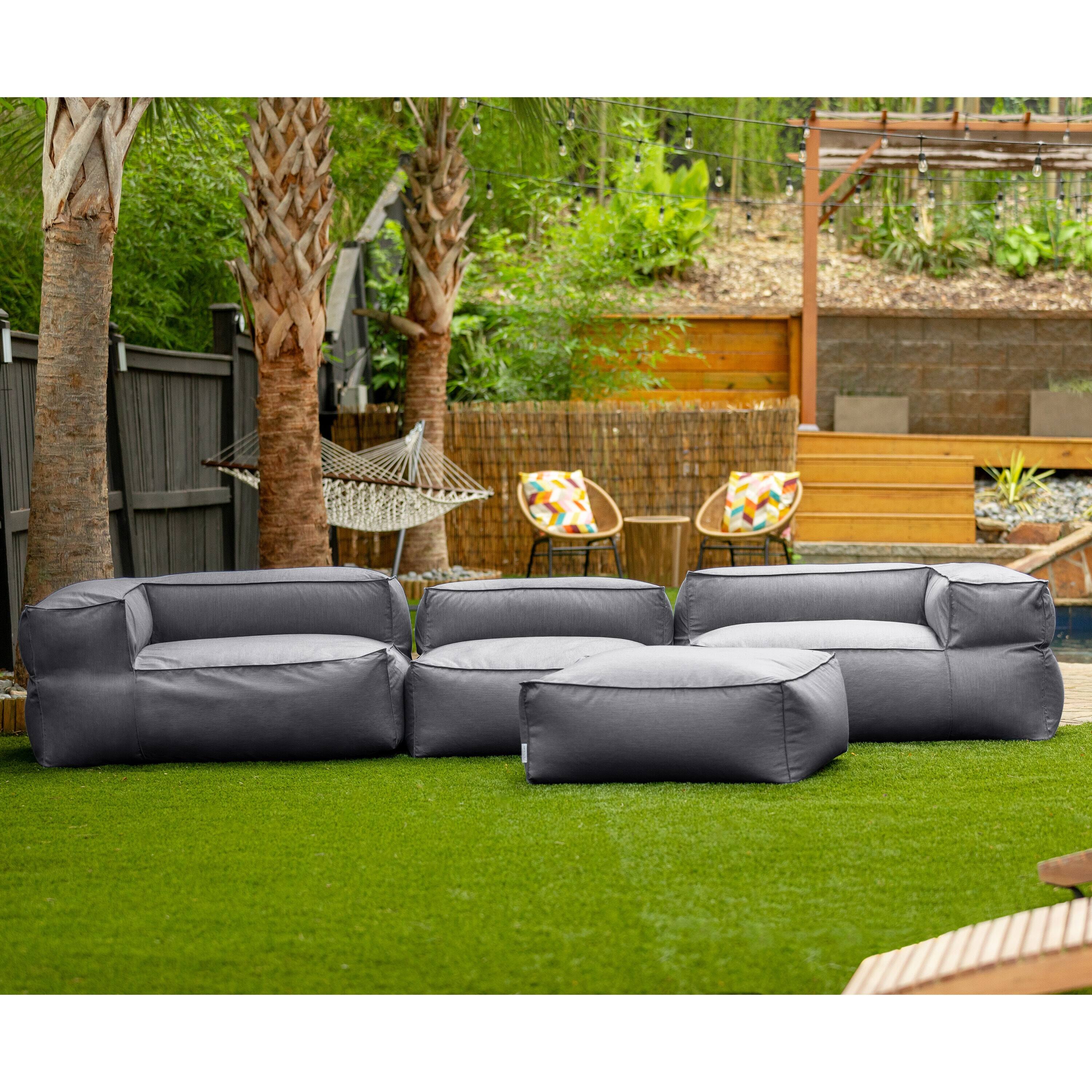 Back. Jaxx - Baya 4 Piece Outdoor Sofa with Ottoman - Luxurious European Style Soft Seating, Charcoal - Charcoal.