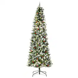 BreeBe - 7.5ft Pre-Lit Snow-Dipped Artificial Christmas Tree with Realistic Branches - Green