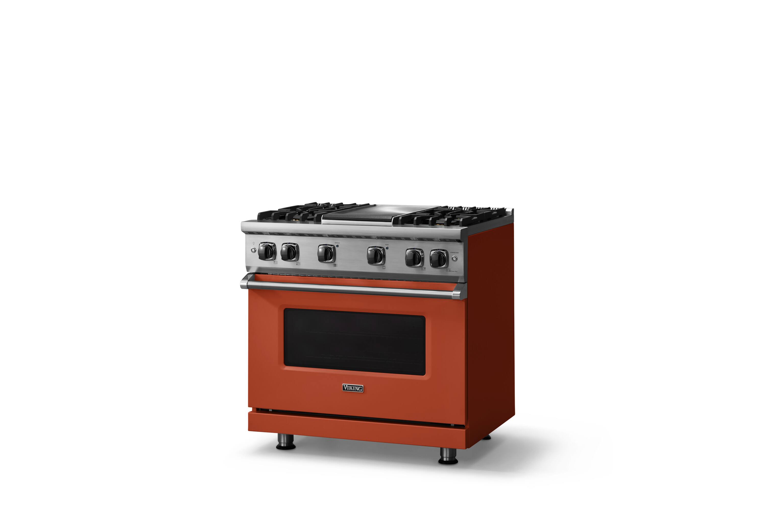 Angle. Viking - 5.1 Cu. Ft. 36"W Freestanding LP Gas Sealed 4 Burner Range with Griddle - Spiced Cider.