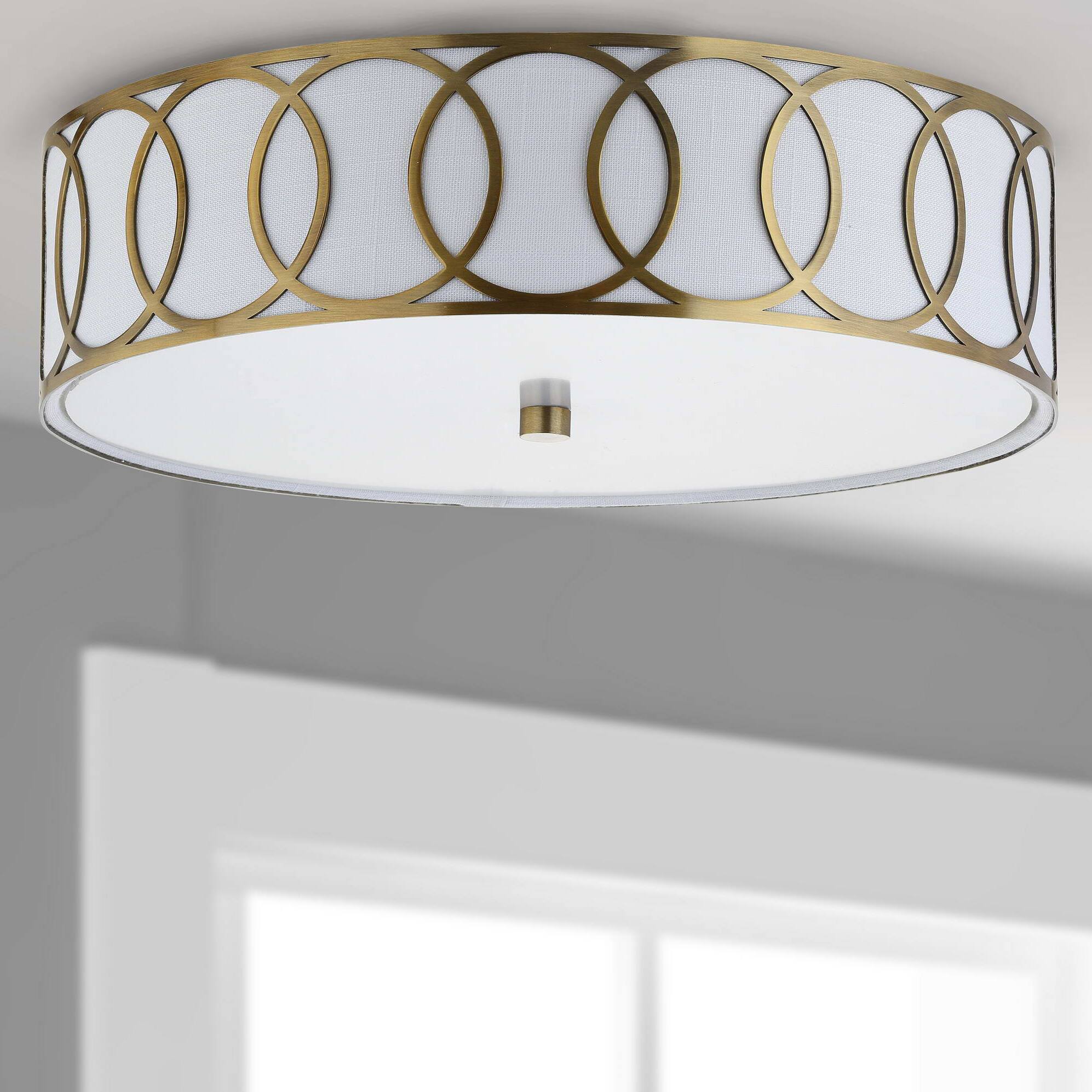 Alt View 6. Jonathan Y - Aria 3-Light 15.5" Metal LED Flush Mount, Brass - Brass Gold.