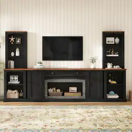 Whisen - 3-Piece TV Stand Set for TVs up to 70-Inch,Modular Entertainment Center with Storage Cabinets,Bookshelves and Drawer - Black