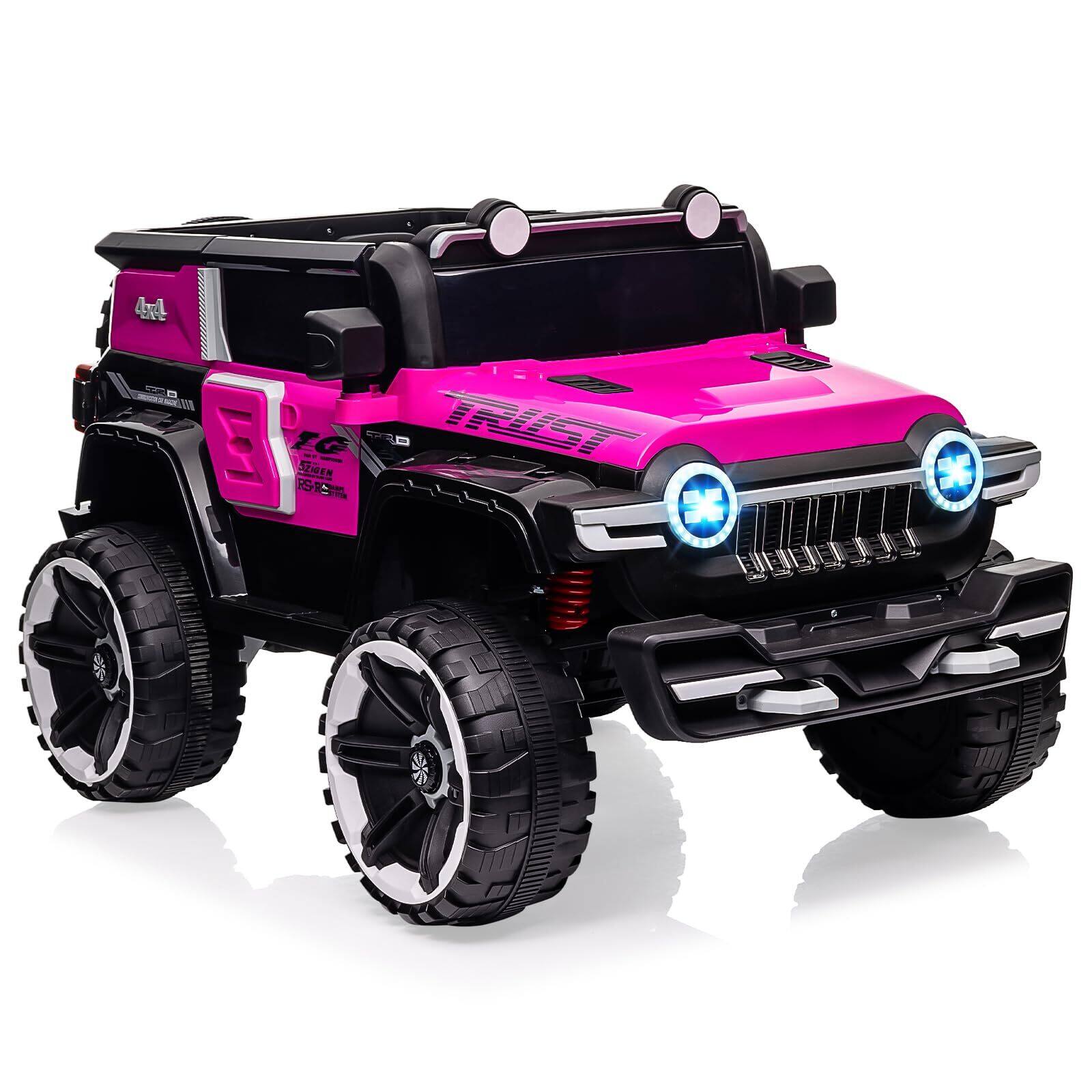 GARVEE - Kids Electric Truck 12V, Remote Control, Headlight, Horn, Bluetooth, Adjustable Seatbelt - Pink