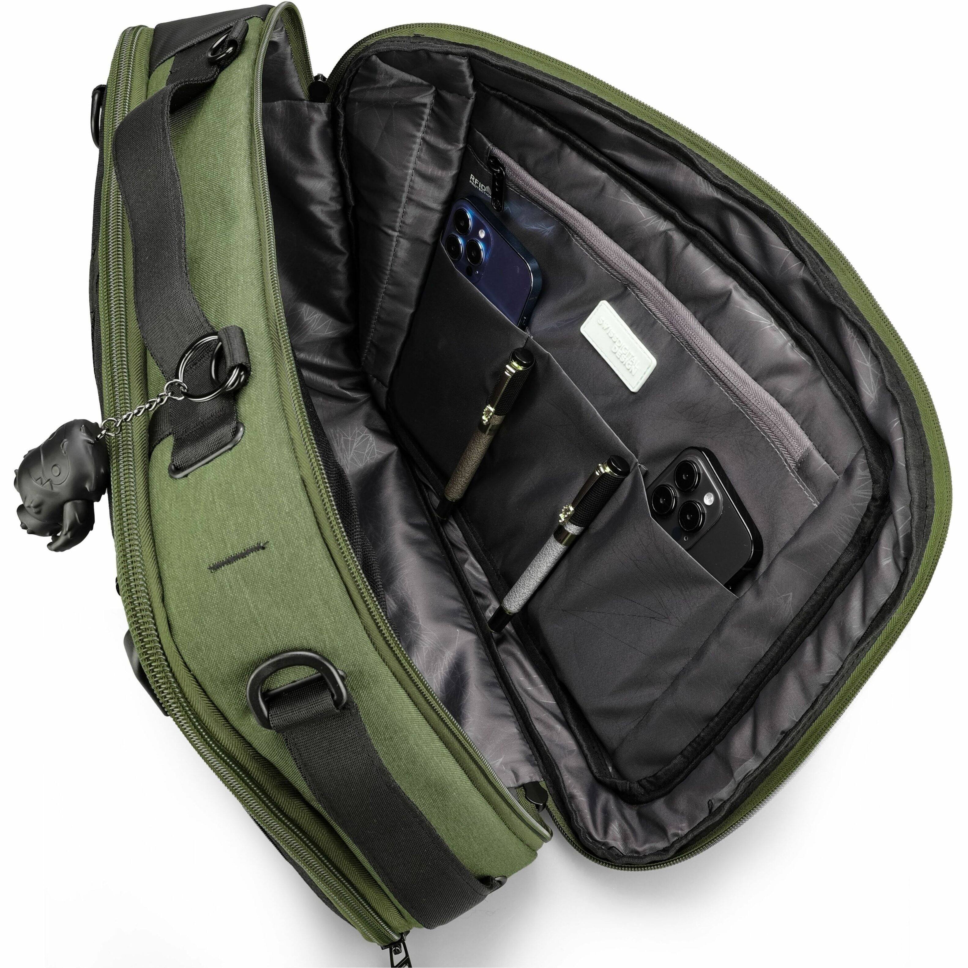 Alt View 21. Swissdigital Design - BERG Hybrid TSA-Friendly Briefcase With USB Charging Port RFID Protection and Fits Up to 16″ Laptop - Dark Green.