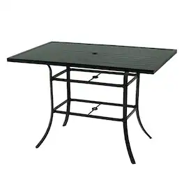 Mondawe - Outdoor Rectangle Aluminum Dining Table with Umbrella Hole - Black