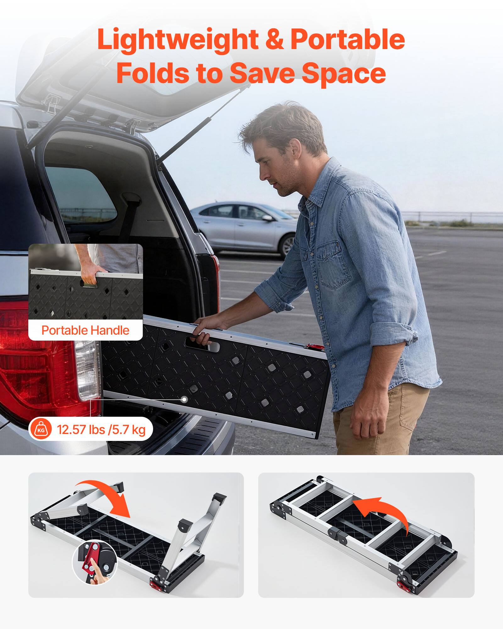 Lightweight & Portable  
Folds to Save Space  

Portable Handle  

12.57 lbs / 5.7 kg