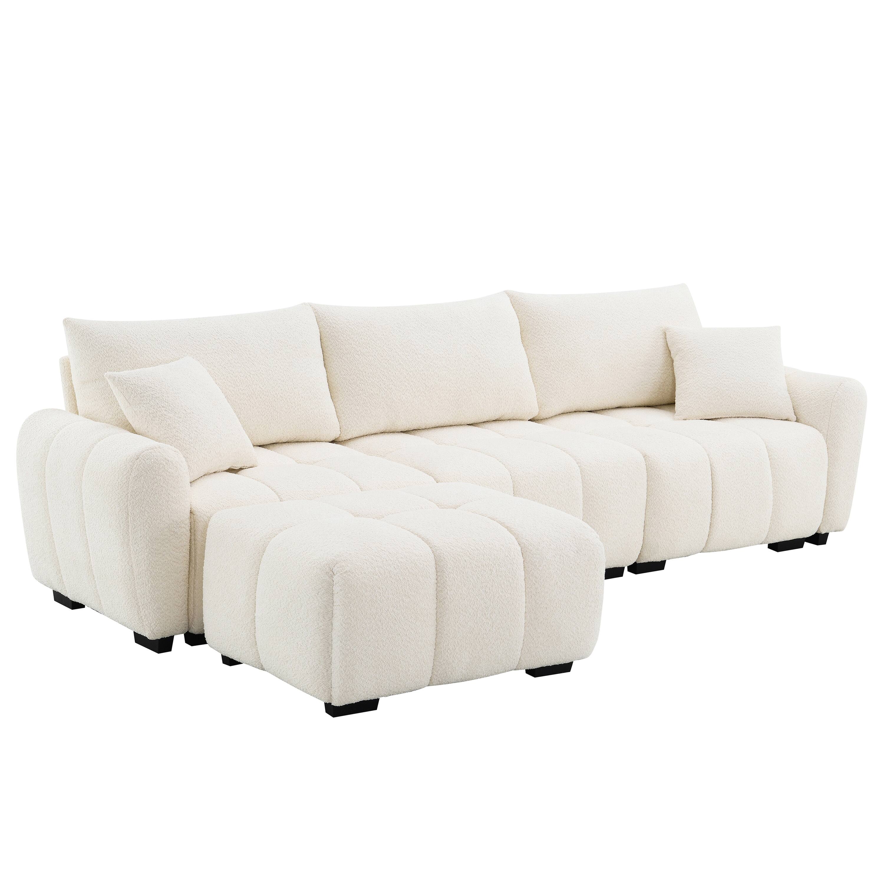 Left. Whisen - 110" Modular Sectional Sofa, L Shape Boucle Couch with Movable Ottoman for Living Room - Cream.