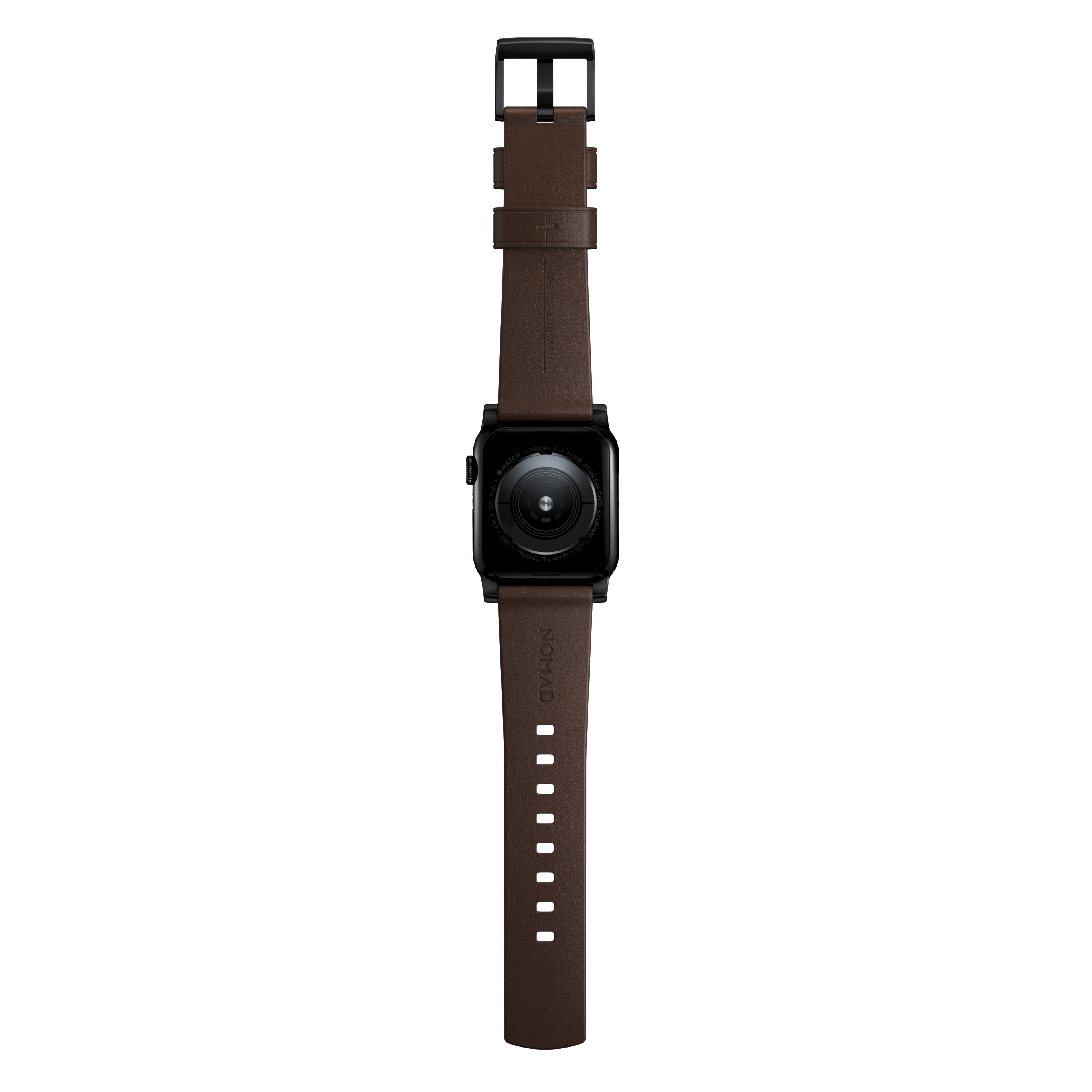 Alt View 3. Nomad - Modern Leather Watch Strap for Apple Watch 44mm/45mm/49mm - Brown with black lugs.