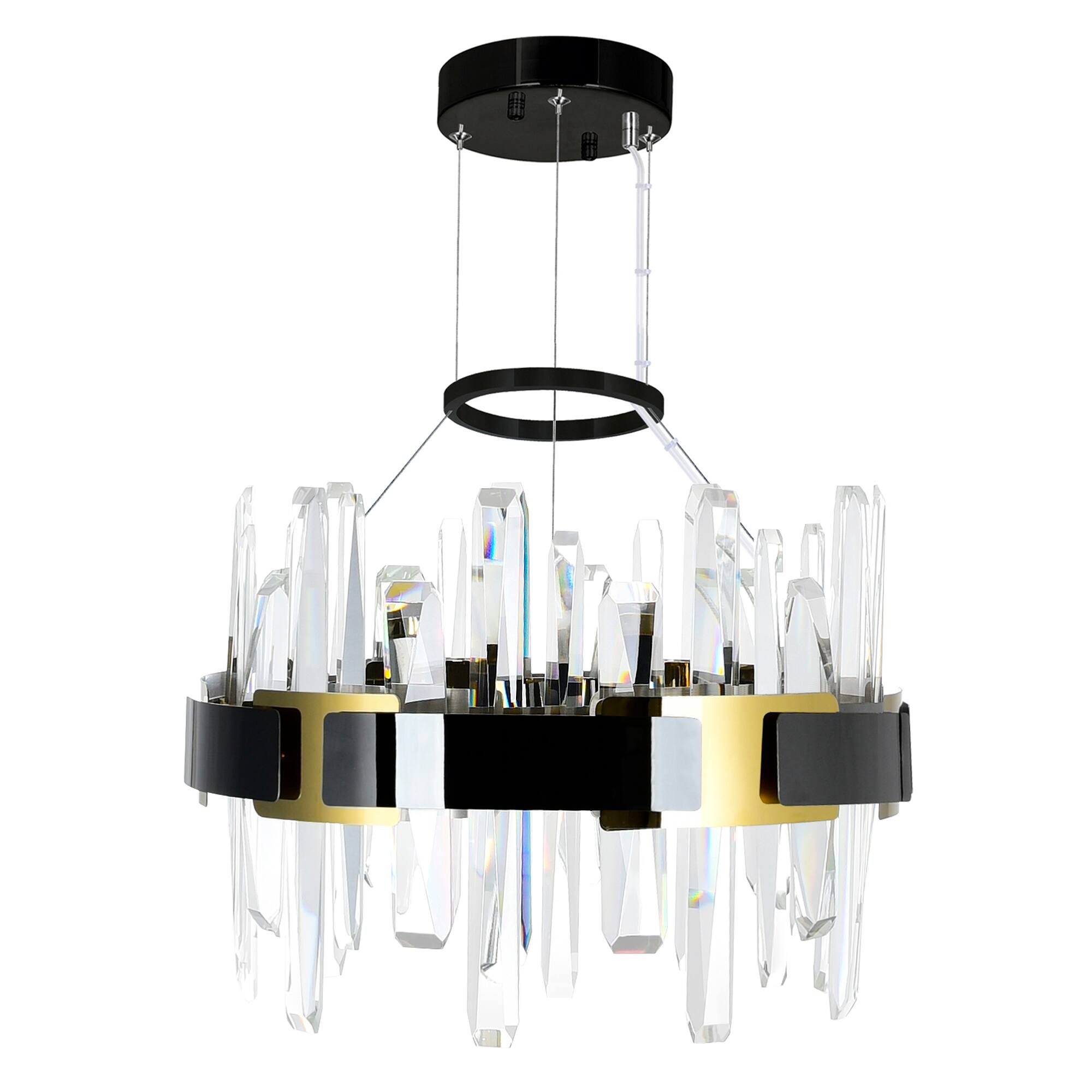 Alt View 2. CWI Lighting - Aya LED Integrated Pearl Black Chandelier - Pearl Black & Titanium Gold.
