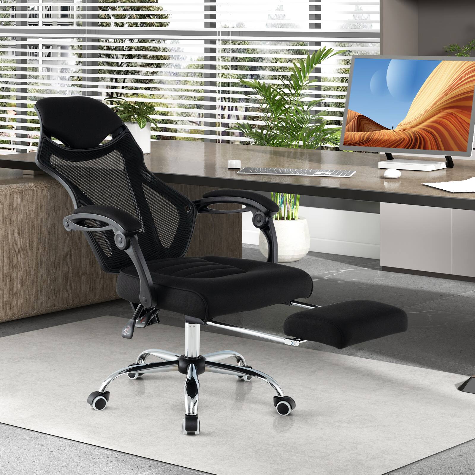 Alt View 8. Ecooso - Ergonomic Office Chair Mesh Chair with Footrest and Tilting Backrest - Black.