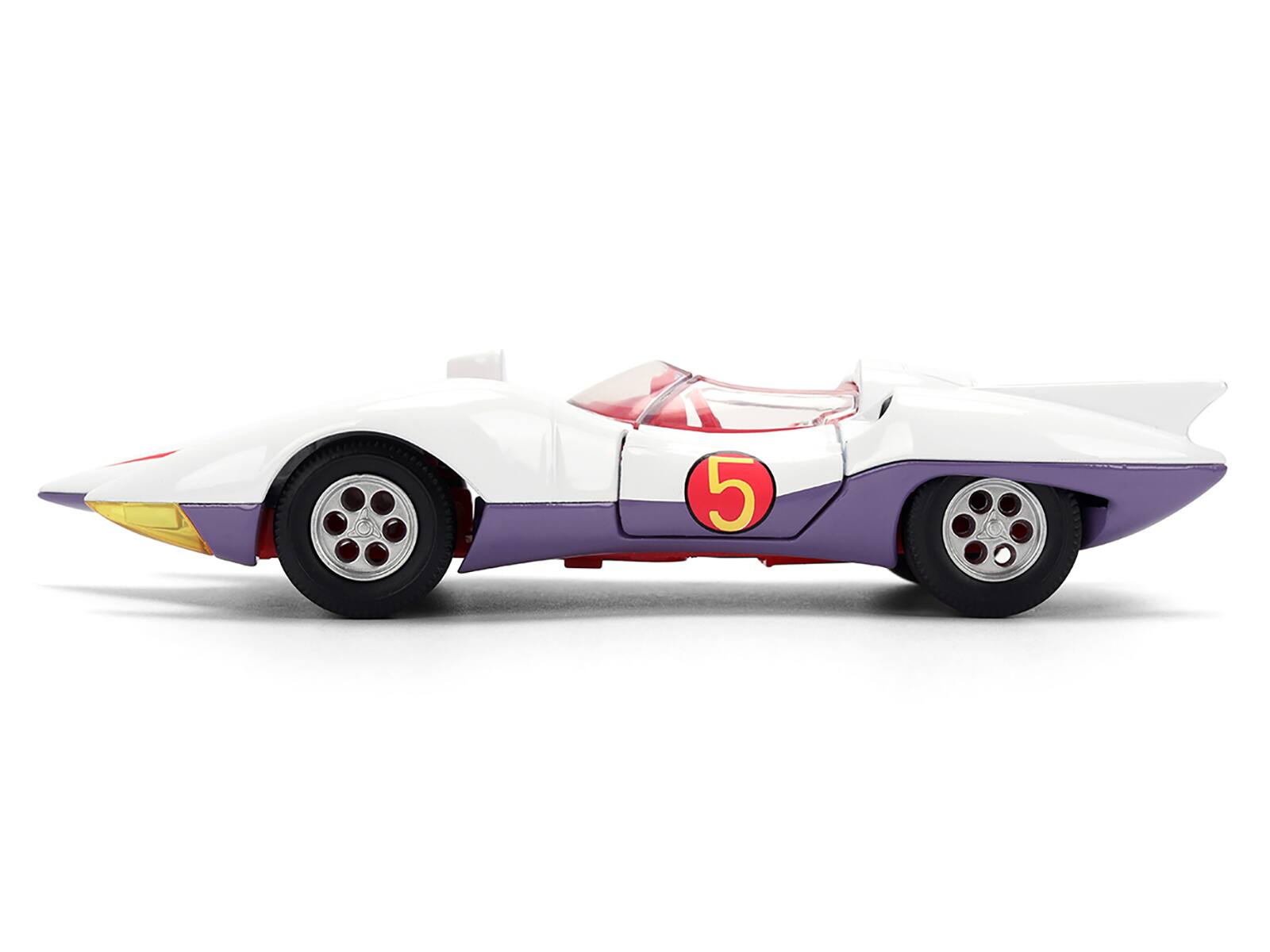 Alt View 2. Jada - Mach 5 White with Red Stripes and Interior "Speed Racer" (1967) TV Series "Anime Hollywood Rides" 1/32 Model Car by Jada.