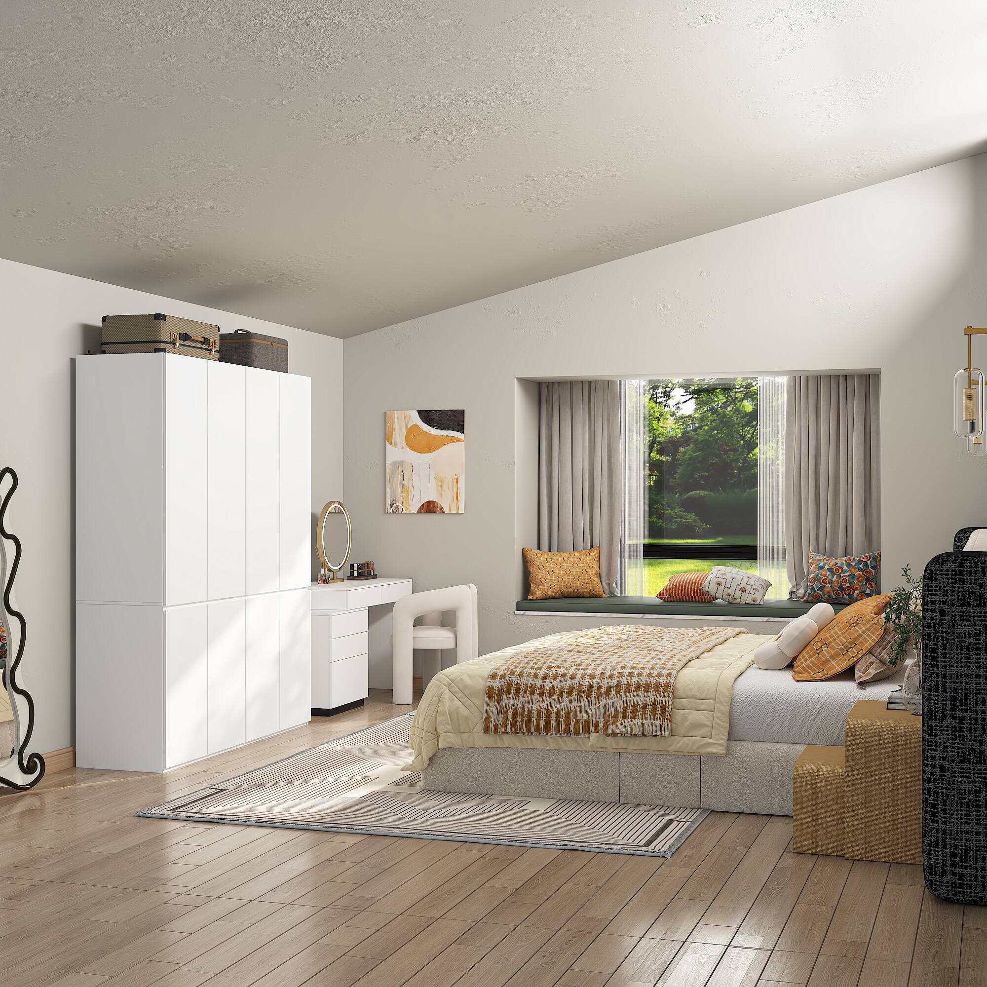 Alt View 10. Famapy - Skin-Feel Finish Eco-Friendly Wardrobe with Multi-Compartment Storage & Hidden Compartments for Bedroom Organization - White.