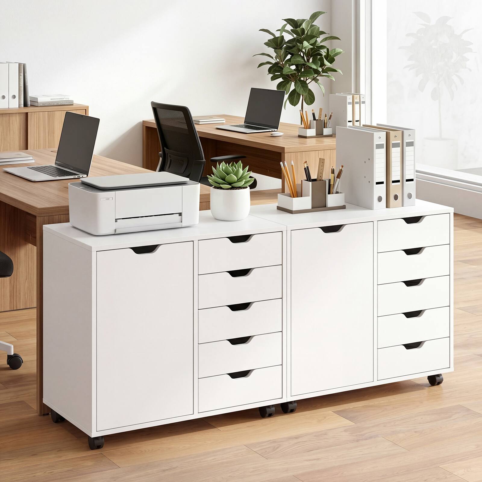 Alt View 1. Costway - Costway 5 Drawer Storage Cabinet on Wheels with Door and Adjustable Shelf for Home Office - White.