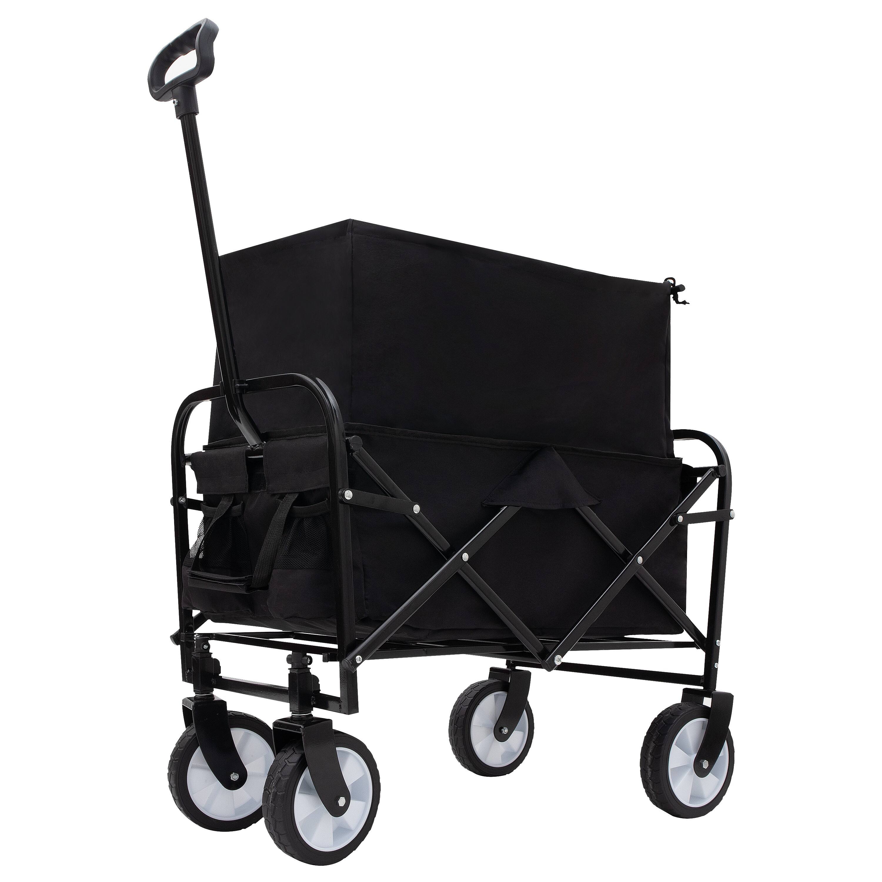 Left. Mondawe - Extendable Collapsible Wagon Utility Carts w/ 225LBS Capacity, 360° Wheels - Black.
