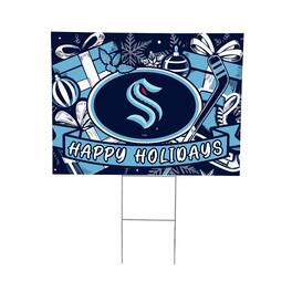 Evergreen Enterprises - Seattle Kraken 24" x 18" Happy Holidays Christmas Outdoor Staked Yard Sign - Multicolor