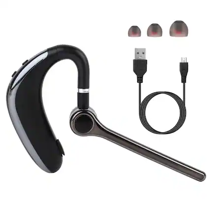 Front. Stock Preferred - Bluetooth V5.0 Wireless Earpiece Headset with Noise Cancelling - Black.