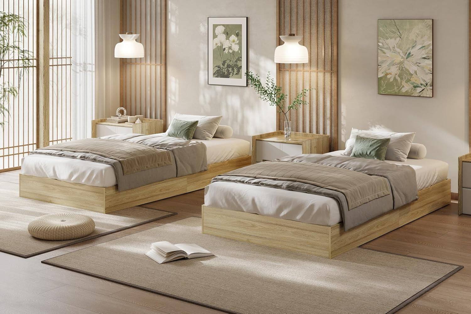 Back. GARVEE - Twin-XL Solid Wood Bed Frame, Modern Design, No Box Spring, Easy Assembly - Natural - Wood Color Twin-XL.