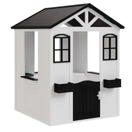 Front. U-HOMY - White Wooden Playhouse for Kids with Door & Windows - White.