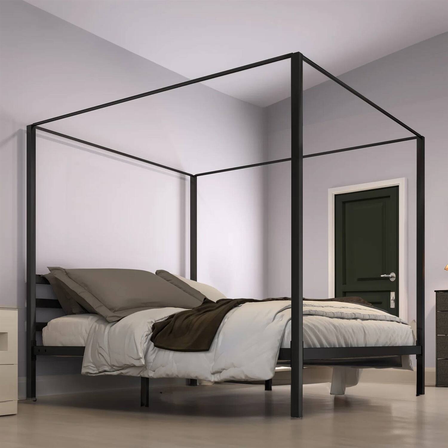 Left. Hivvago - Hivvago King size Modern Four Poster Metal Canopy Bed - Black.