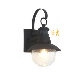 Umeiluce - 14.6" H Outdoor Wall Sconce with Motion Sensor Black Metal Glass Shade - Matte Black
