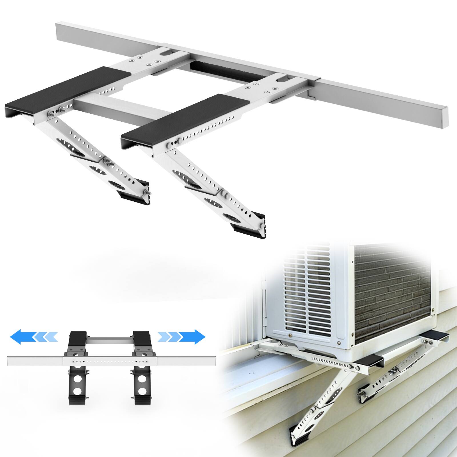 Back. Winado - No-Drill Quick Setup Window AC Bracket, Heavy Duty Steel Support Bracket for Window Air Conditioner, Holds Up to 220 lbs - Silver.